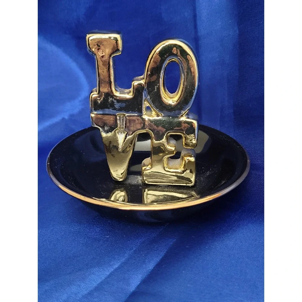 Navy Blue and Gold Jewelry Dish Love Porcelain